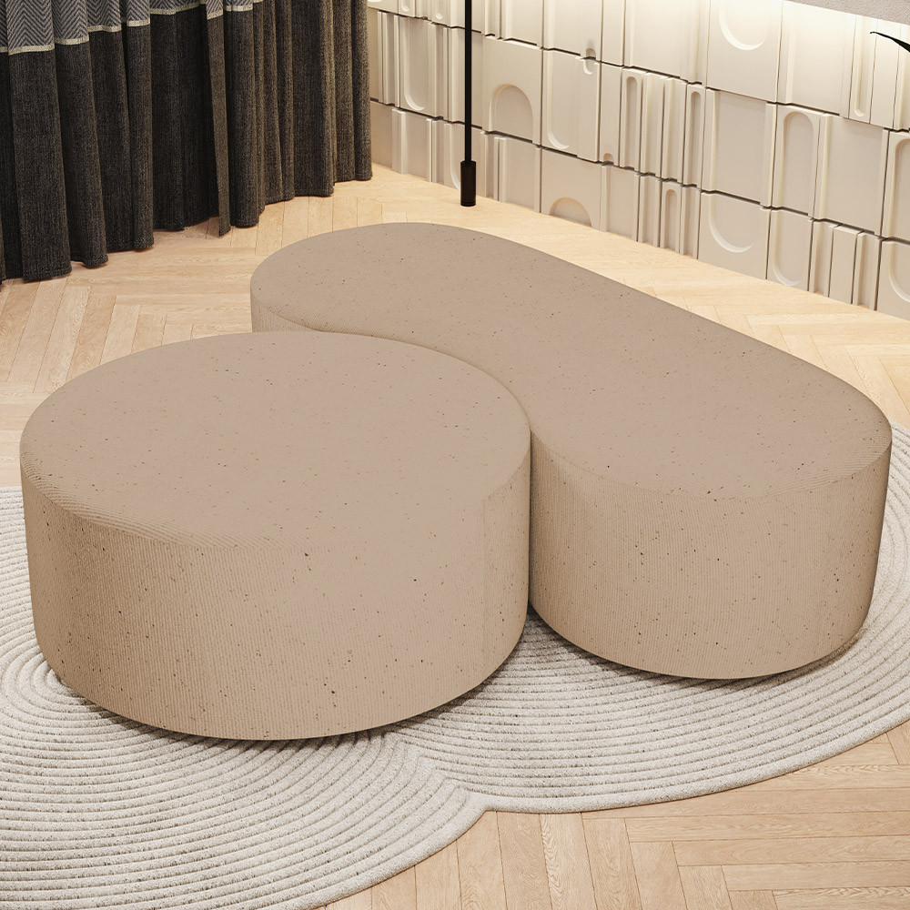 Kit Puff Redondo Lola e Puff Recamier Orgânico Orbit W01 Linho Bege Escuro - Lyam Decor em Oferta na Shopee