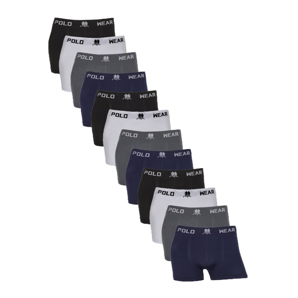 Kit 12 Cuecas Boxer Polo Wear Lisa Sortida - Men Clothes