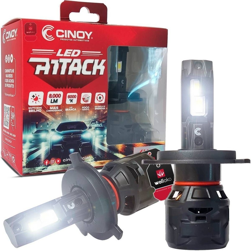 Lâmpada Super Led Cinoy Attack 6000k H4 60W 8000Lm em Oferta na Shopee