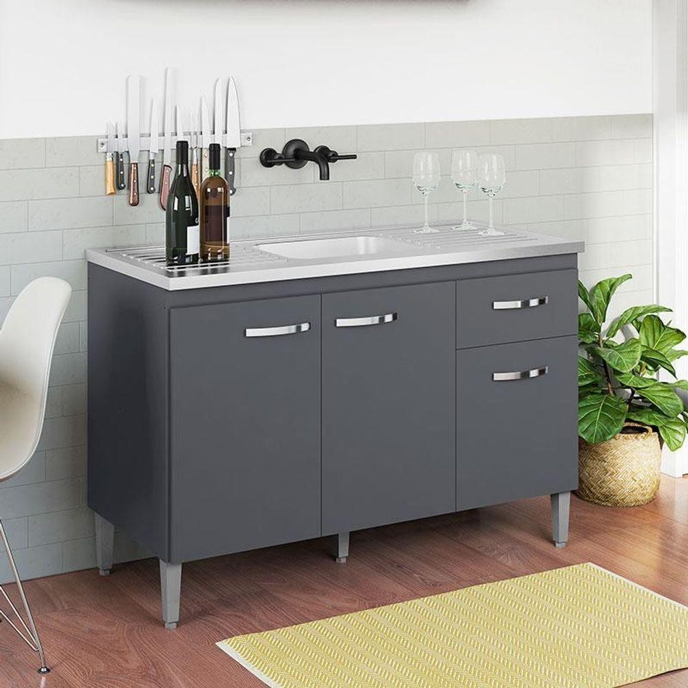 Balcão De Pia Gabriela 120 Cm Cinza Fosco - Ajl em Oferta na Shopee