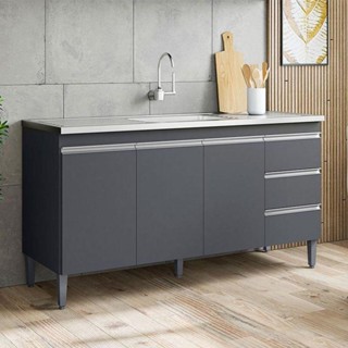 Balcão De Pia Ambiente Andréia 150 Cm Cinza Fosco - Ajl em Oferta na Shopee