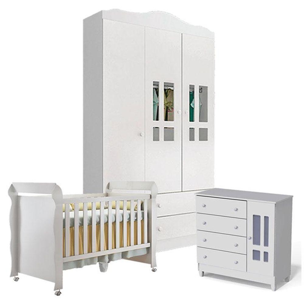 Quarto De Bebê Ariel 3 Portas Com Berço Mirelle Branco Brilho - Carolina em Oferta na Shopee