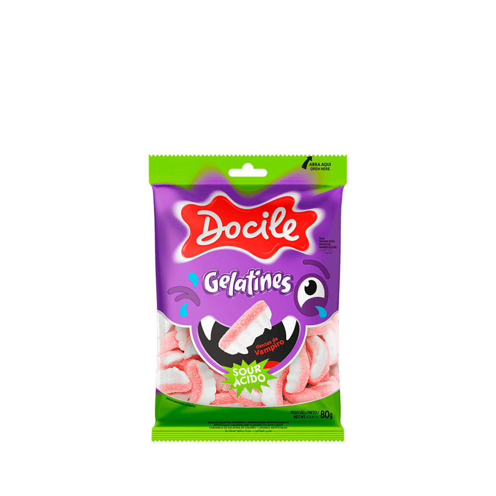 Bala de Gelatina Dentes de Vampiro Cítricos 80g - Docile