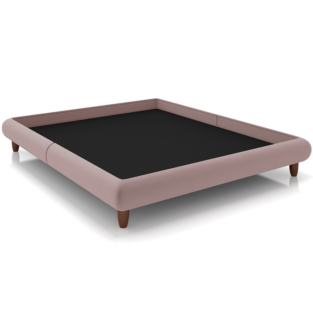 Cama Casal Base Box Pés de Madeira 156cm Otto P05 Veludo Rosê - Lyam Decor em Oferta na Shopee