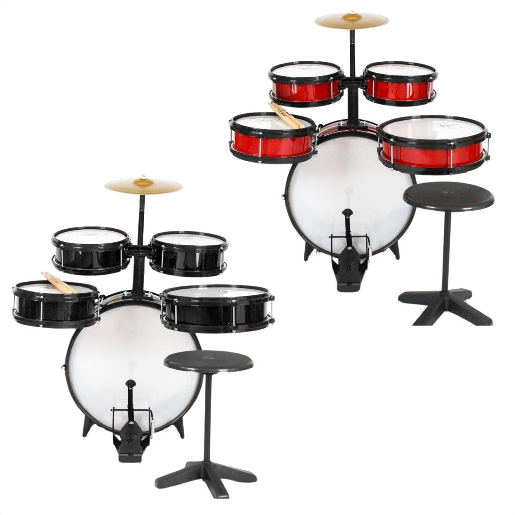 Bateria Acústica Infantil Preta Rock Baby Profissional Mdf 72 Cm em Oferta na Shopee