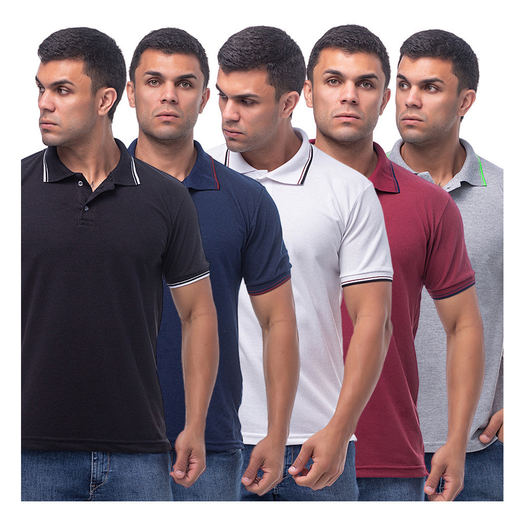 Kit 5 Camisas Polo Masculina Básica Algodão Malha Piquet