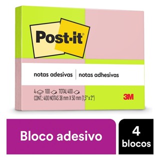 POST-IT 653 Neon 2 Cores 4 Blocos 100 Folhas Cada 38MM X 50MM 3M em Oferta na Shopee