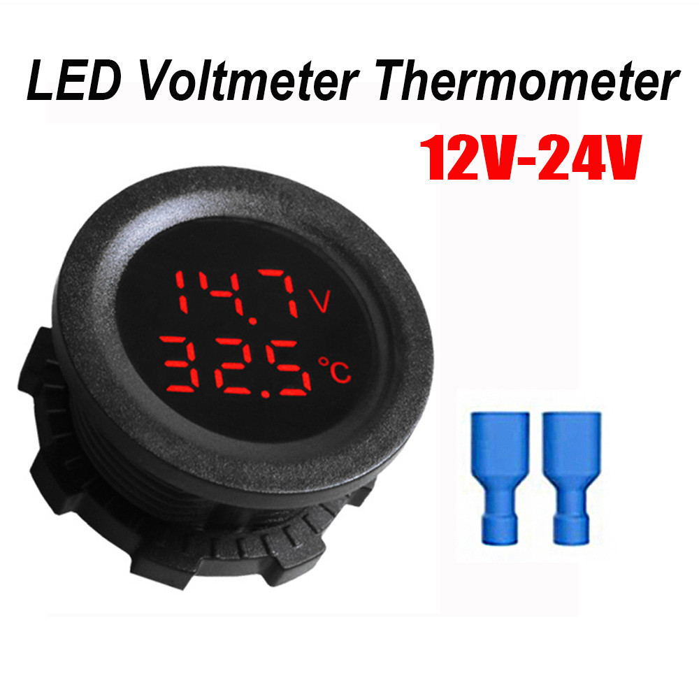 Voltímetro De Temperatura Redonda Para Carro De 12-24V Display Digital De Medição De Tensão Termômetro De Barco De Motocicleta