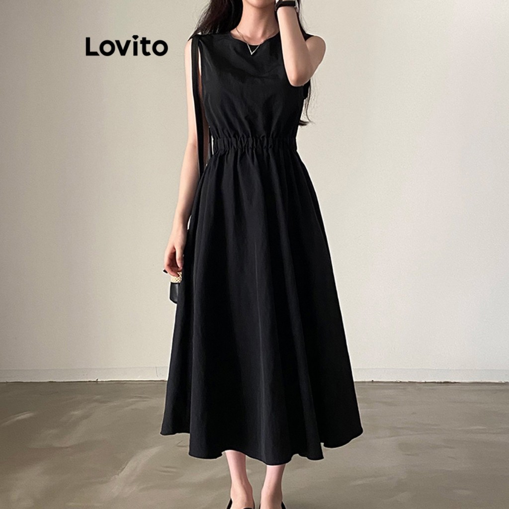 (Trendy) Lovito Vestido De Festa Liso Sem Costas Cintura Elástica Baile L77ED270 - Women Clothes