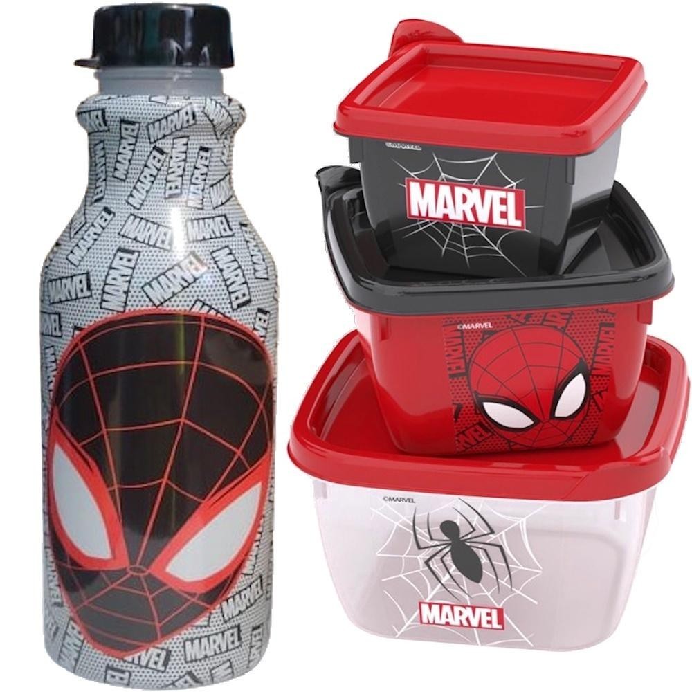 Kit Lanche Escola Homem Aranha Infantil Potes e Garrafa