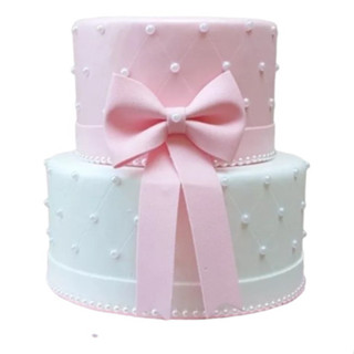 Bolo Fake Falso Branco Com Rosa Bebê Delicado em Oferta na Shopee