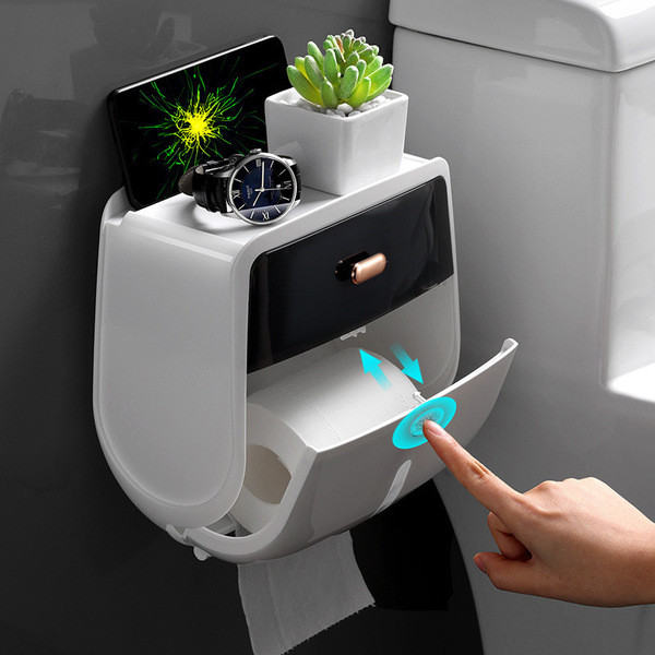 porta papel higiênico de chão porta papel higiênico suporte de papel higiênico Caixa de toalha de papel do banheiro rack de configuração de camada dupla para uso doméstico sem perfuração criativa tubo de papel de rolo de papel de parede à prova d'