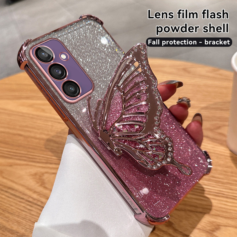 Caixa Para Telefone Samsung Galaxy S22 S23 S24 Plus Ultra FE S22 + S23 + S24 + Luxo Quatro Cantos Suporte De Pó De Borboleta De Areia Anti-Queda em Oferta na Shopee