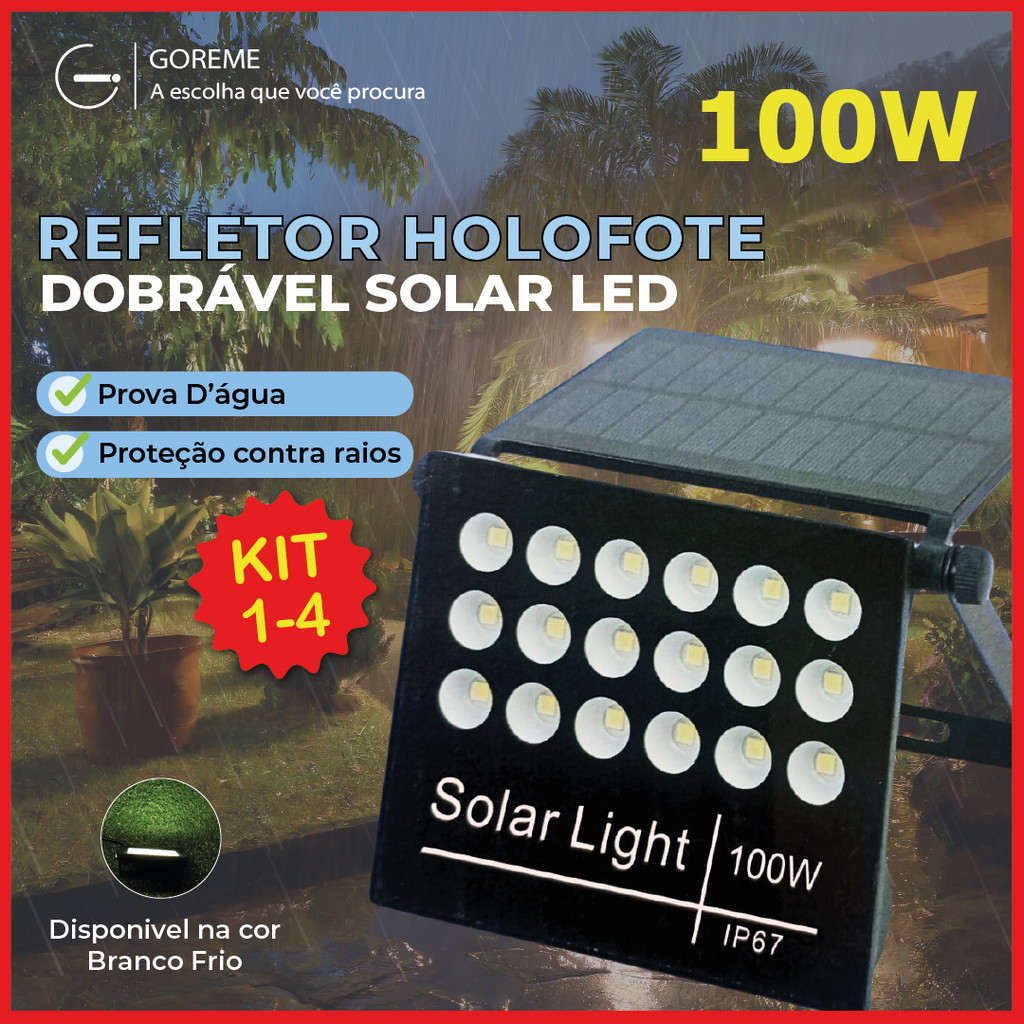 Refletor Solar Led 100w Placa Solar Prova Dágua Ajustável Dobrável Com Controle Remoto em Oferta na Shopee