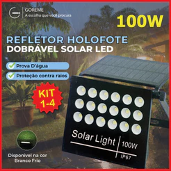 Refletor Solar Led 100w Placa Solar Prova Dágua Ajustável Dobrável Com Controle Remoto