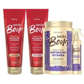 Kit Seda Boom: Shampoo Nutrição 250ml + Cond. 250ml + Creme 1kg + Emulsão 350ml em Oferta na Shopee
