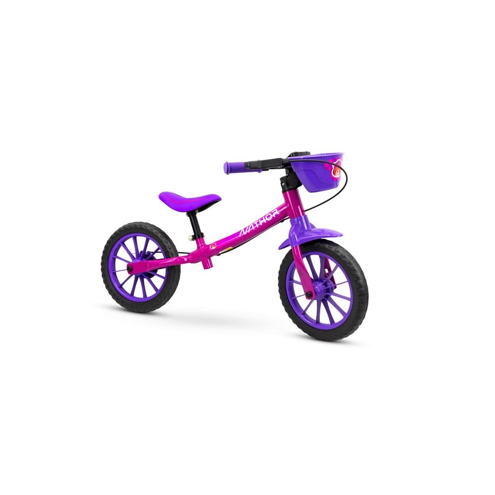 Bicicleta De Equilíbrio Infantil Sem Pedal Aro 12 Balance Bike Feminina Rosa Nathor