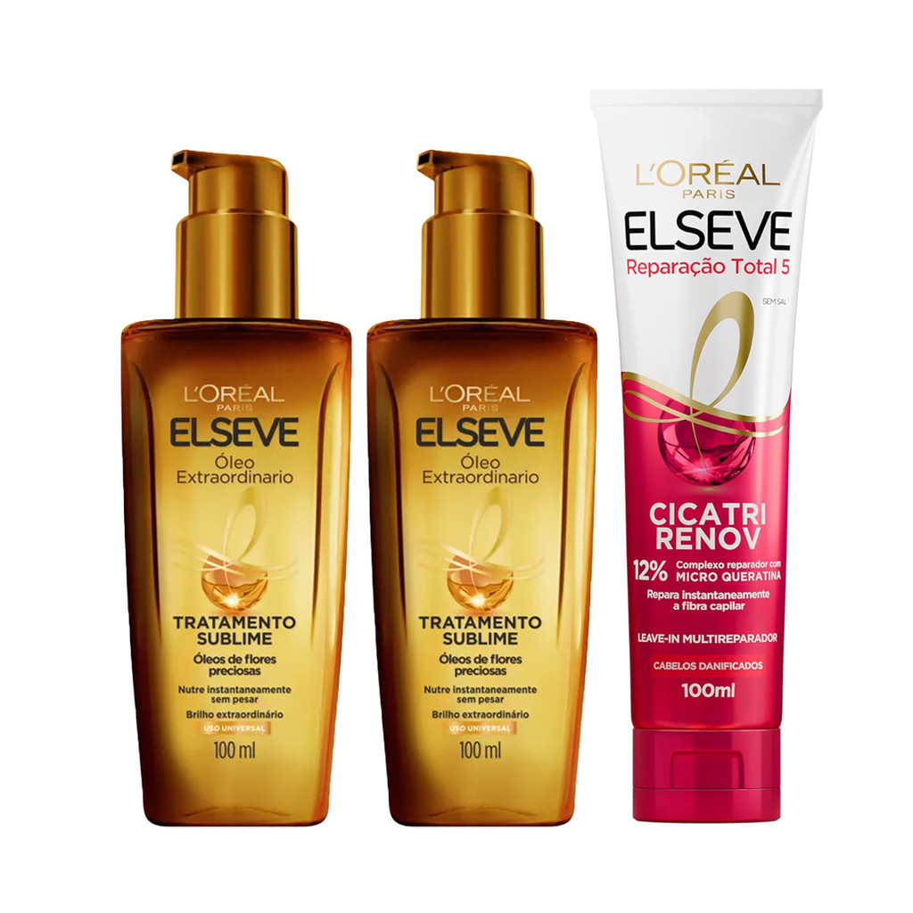 KIT 2 ÓLEO EXTRAORDINÁRIO + LEAVE-IN CICATRI RENOV 100ML ELSEVE