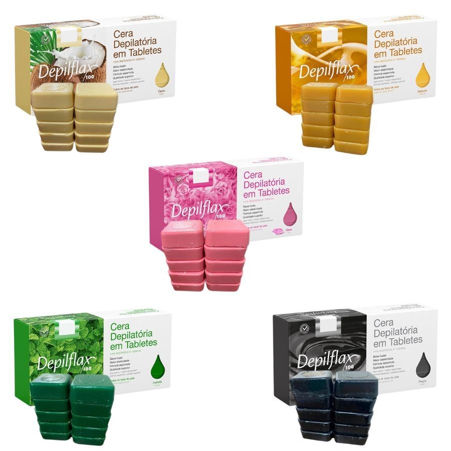 Cera Quente Depilflax Depilatória Mel Rosa Negra Coco ou Hortelã 10 Tabletes 500g