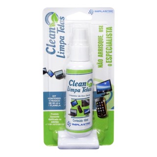 Spray Limpa Tela Clean Implastec - 60ml - Com Flanela - Para Limpeza de Notebook, TVs e Monitores em Oferta na Shopee