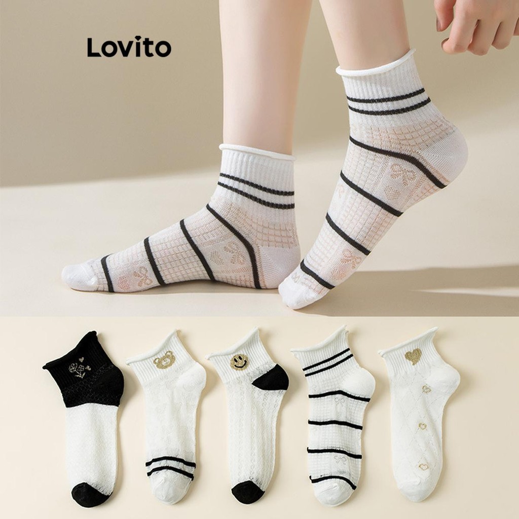 Lovito Meias coloridas listradas casuais para mulheres LNL71230 - Women Clothes