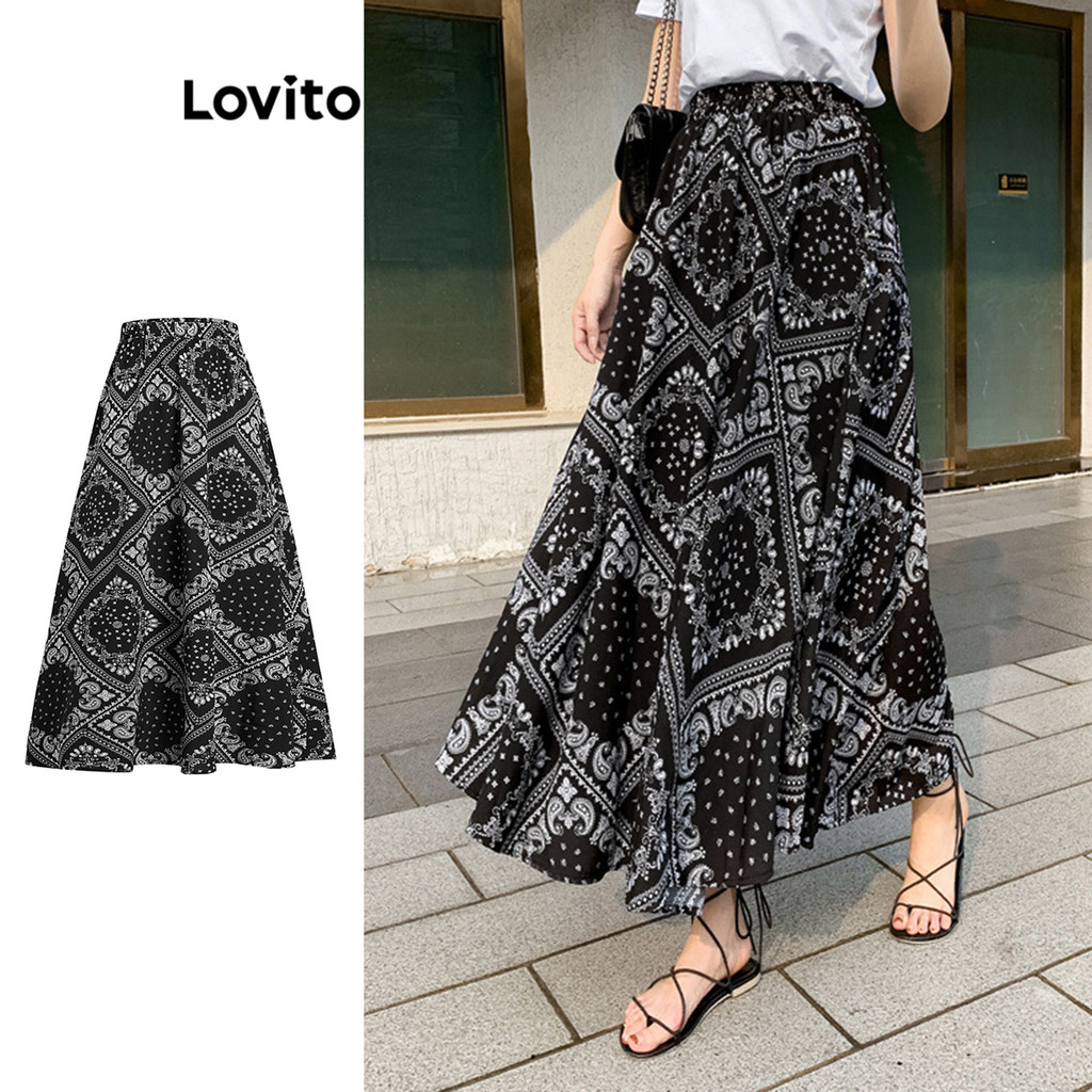 Lovito Saias Boho Com Estampa Tribal E Saia Para Mulheres L96MD145 - Women Clothes