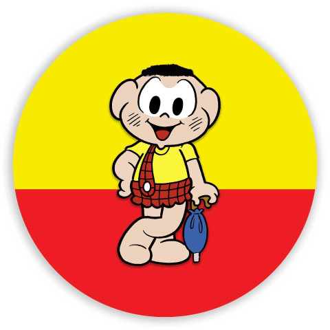 NOVO Painel Festa Infantil Redondo Cascão Guarda Chuva, Fundo Vermelho e Amarelo + arco plástico de alta densidade medindo 78cm de diâmetro. O melhor custo x benefício do Brasil.  Lona com impressão digital de alta qualidade. fixação da lon