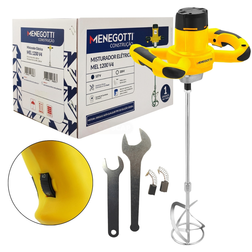 Misturador Elétrico Para Mistura e Dissolução De Tintas e Argamassa 1200W 110V/220V - Menegotti