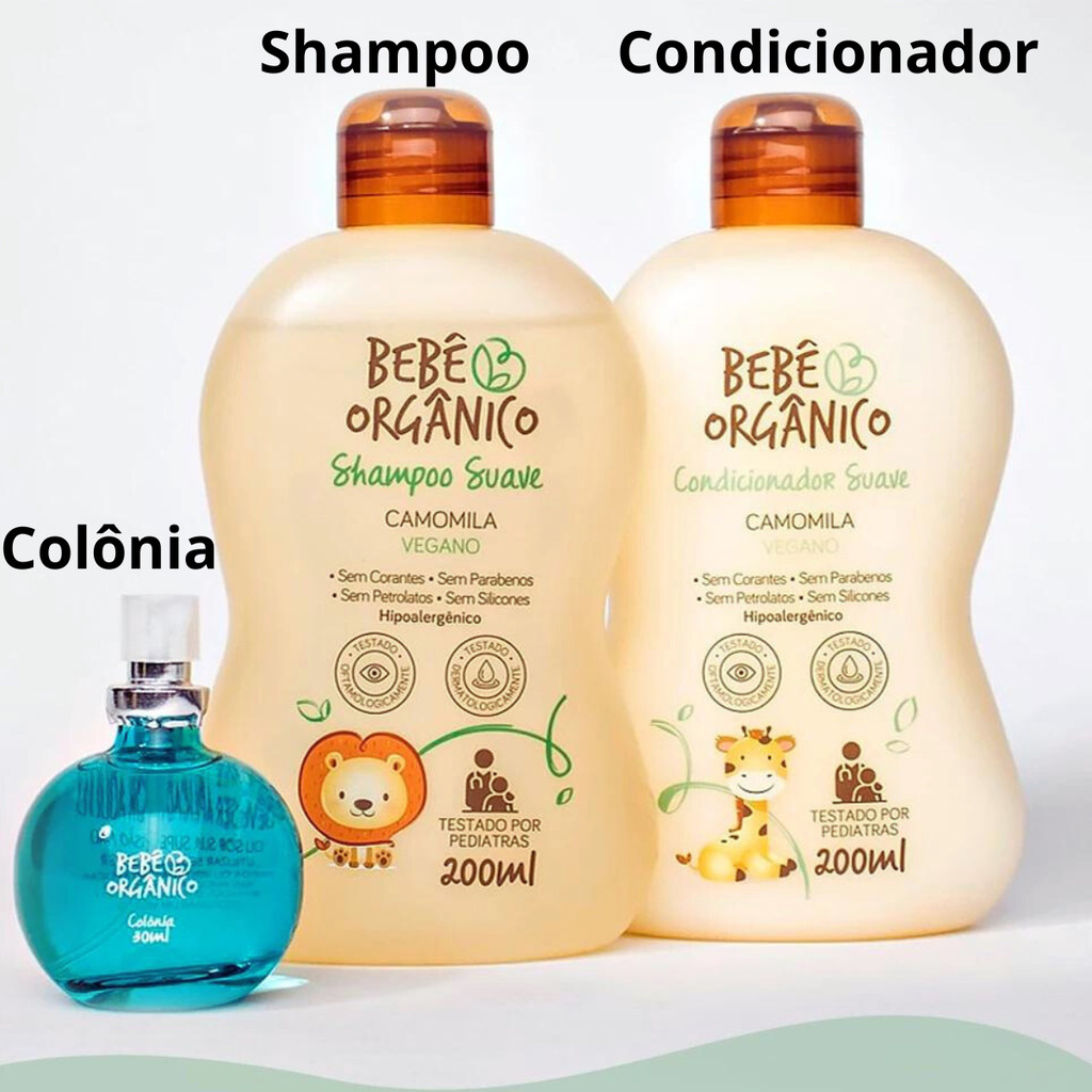 Kit Shampoo + Condicionador + Colônia Sem Álcool - Cuidado Natural e Delicado para Seu Bebê - 430ml