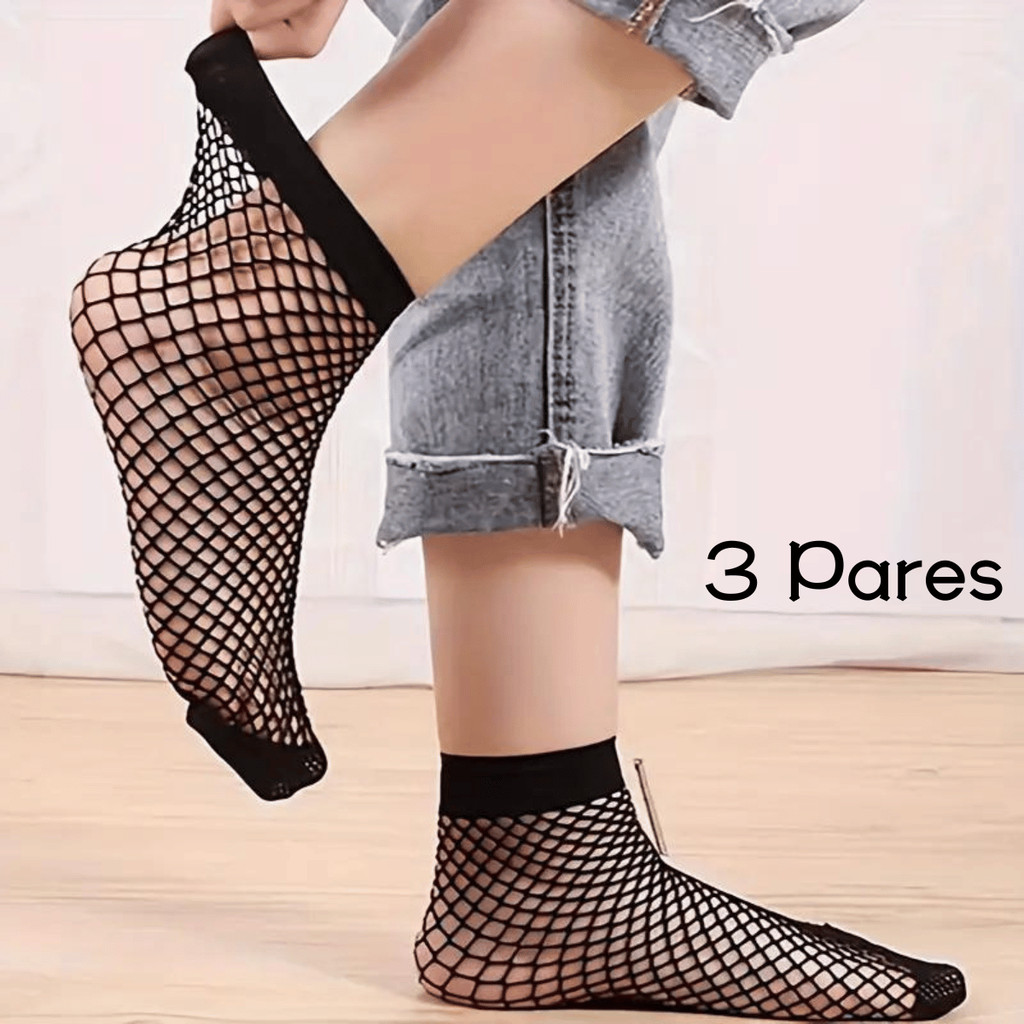 Kit 3 pares de Meias arrastão cano médio para adulto em Oferta na Shopee