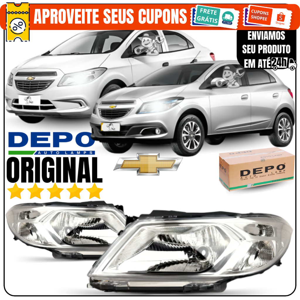 Par\Dir\Esq Farol Principal Diant GM Onix Prisma 2012 á 2016 Joy 2017 á 2019 Original DEPO Cromado Todos Os Mod
