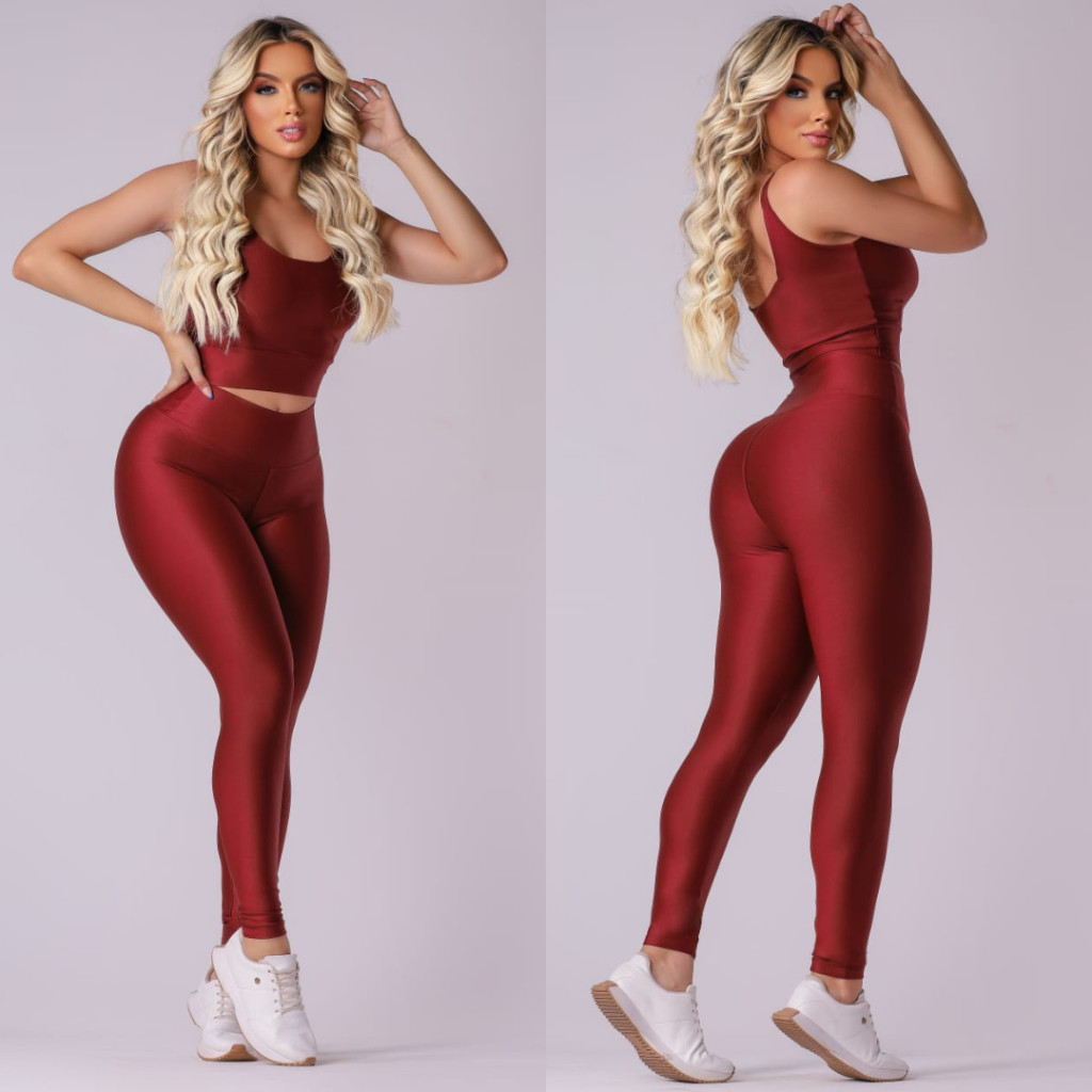 Conjunto Calça Legging e Cropped - Conjunto Fitness Academia feminino (Sem Transparência)