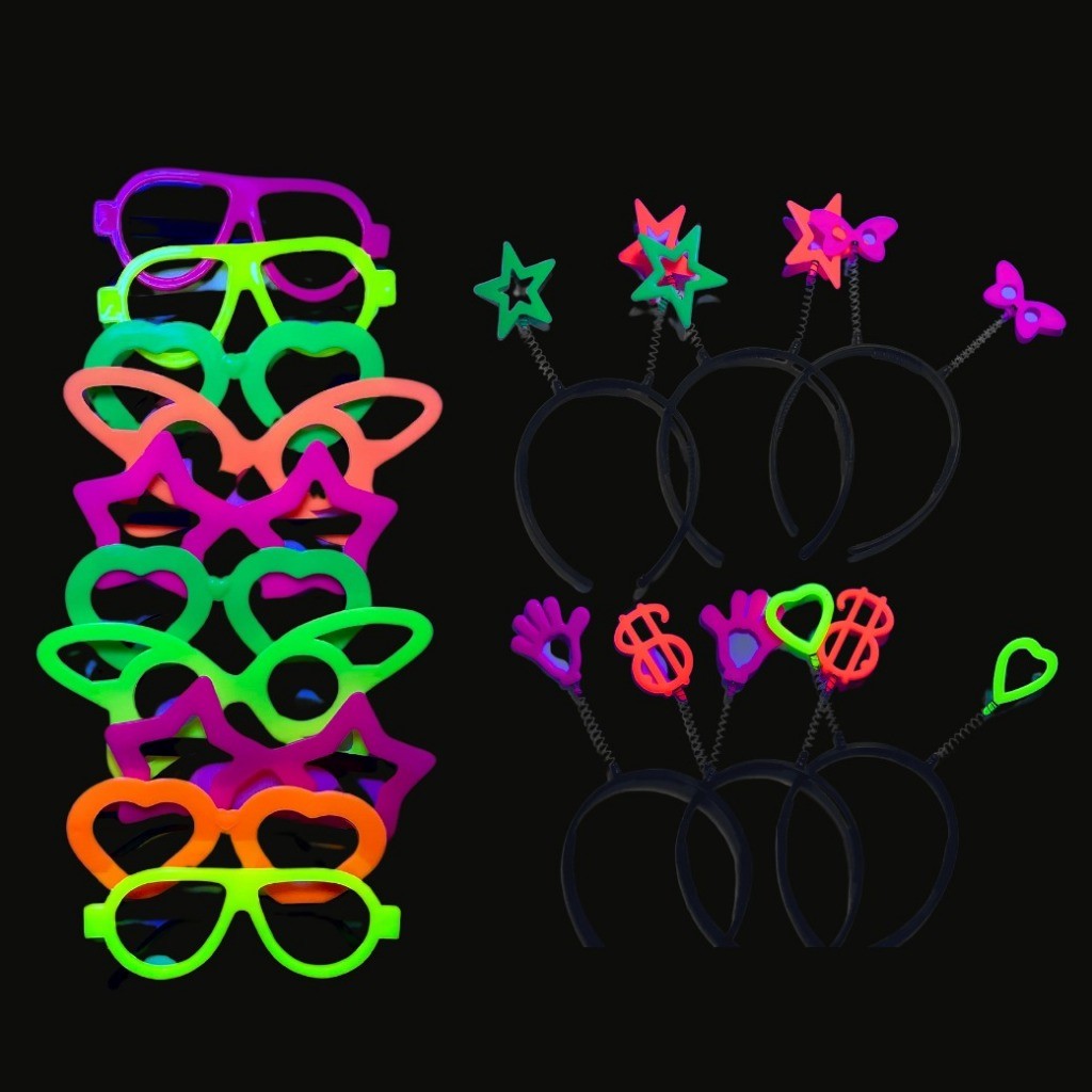 Kit Balada Neon Festa 30 itens Coloridos Divertidos 15 Óculos 15 Tiaras em Oferta na Shopee