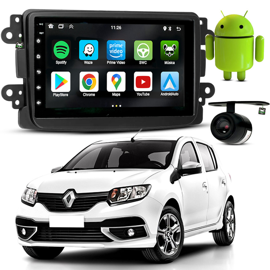 Kit Central Multimidia Android 7 Pol Sandero 2011 12 13 14 2015 2016 2017 2018 2019 2020 em Oferta na Shopee