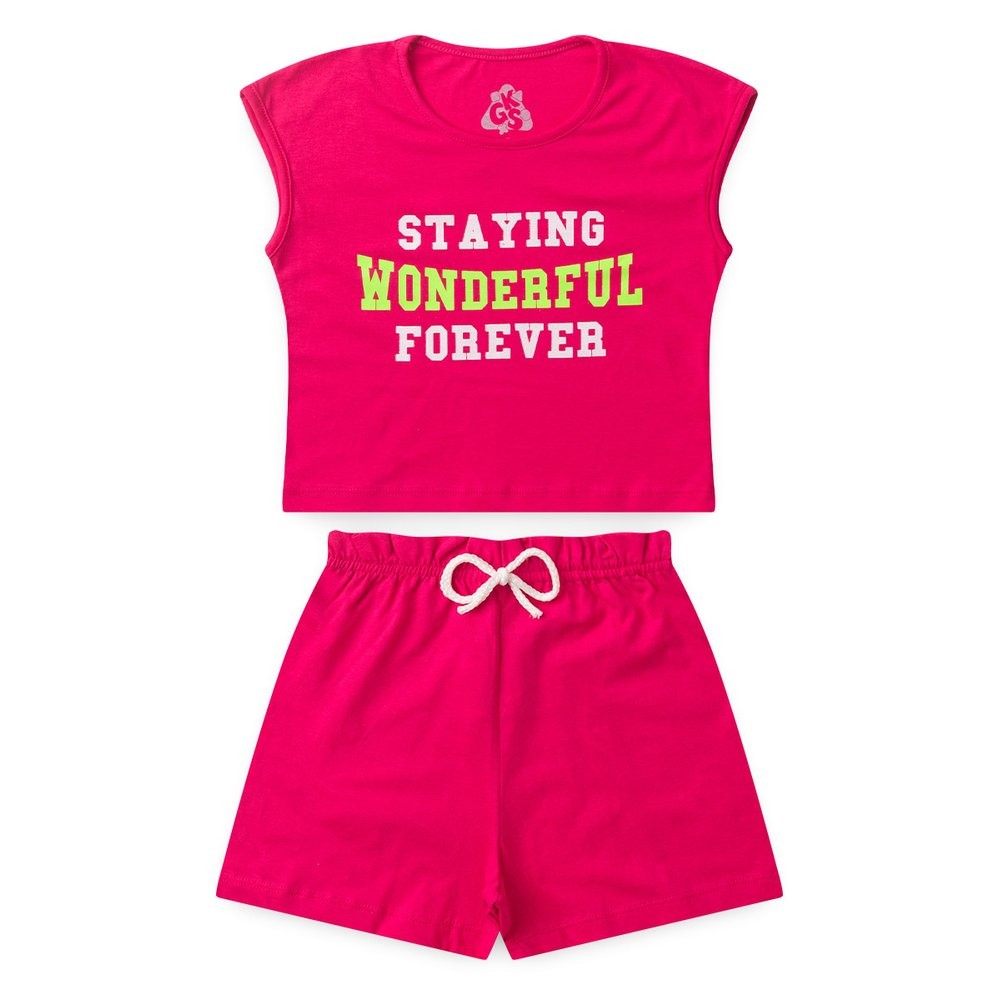 Conjunto Infantil Verão Menina Regata Cropped  Forever Shorts Confortável com Elástico