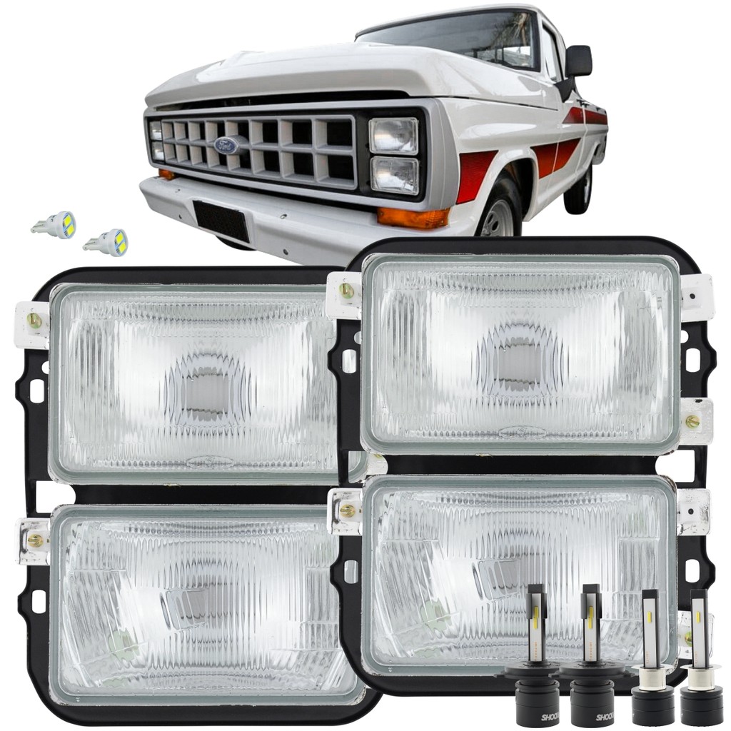 Par Farol Duplo Vidro C/ LED Ford F1000 F4000 1985 86 À 1991