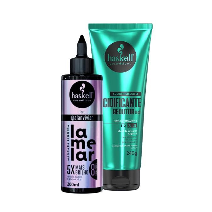 Kit Mascara Liquida Lamelar e Supermascara Acidificante Haskell Redutor de pH Tratamento Capilar