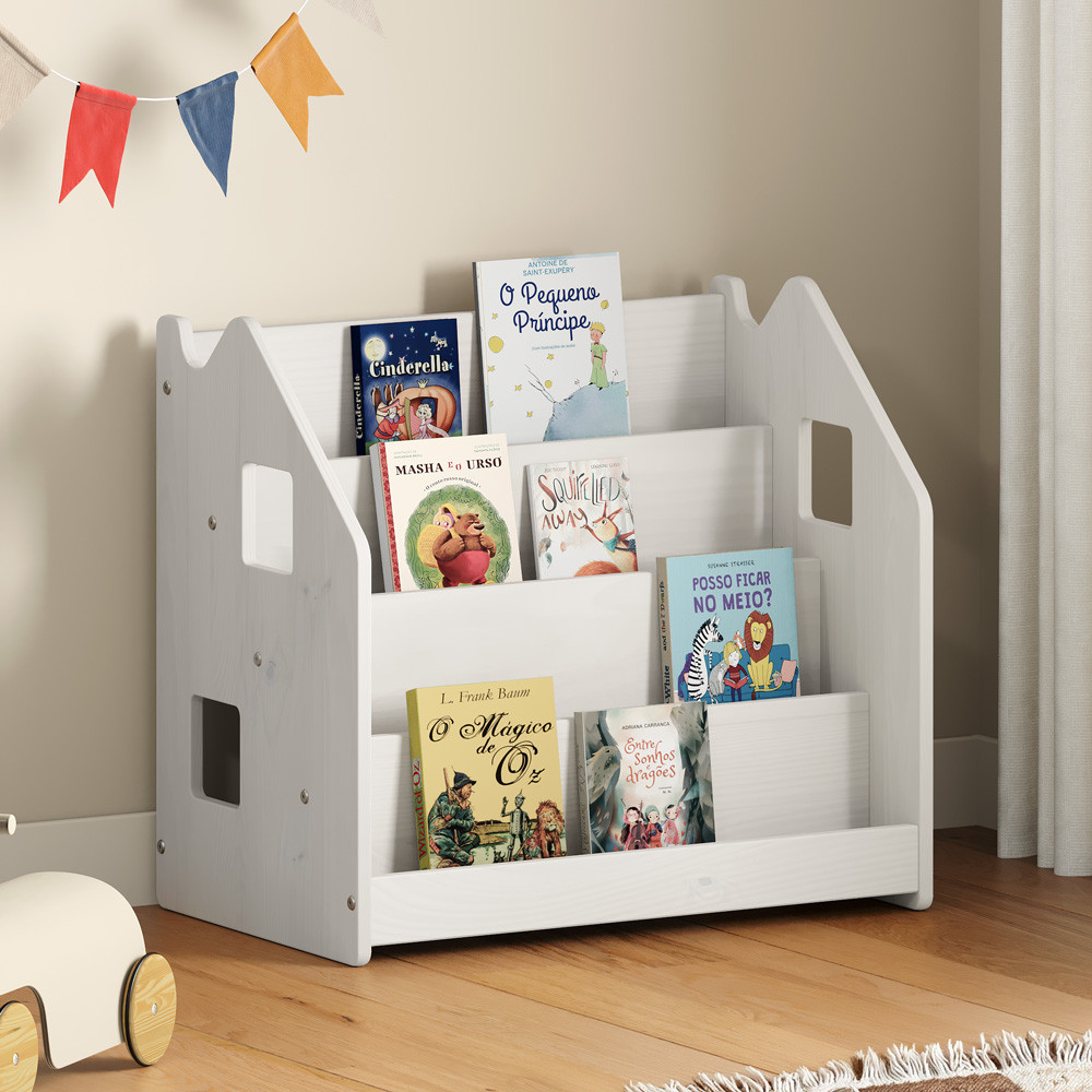 Porta Livros Branco Madeira de Chão 4 Nichos Livreiro Bruno em Oferta na Shopee