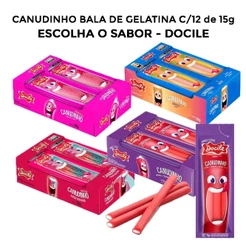 Canudinho Bala de Gelatina ESCOLHA O SABOR Doce ou Azedinho 15g c/12 - Docile