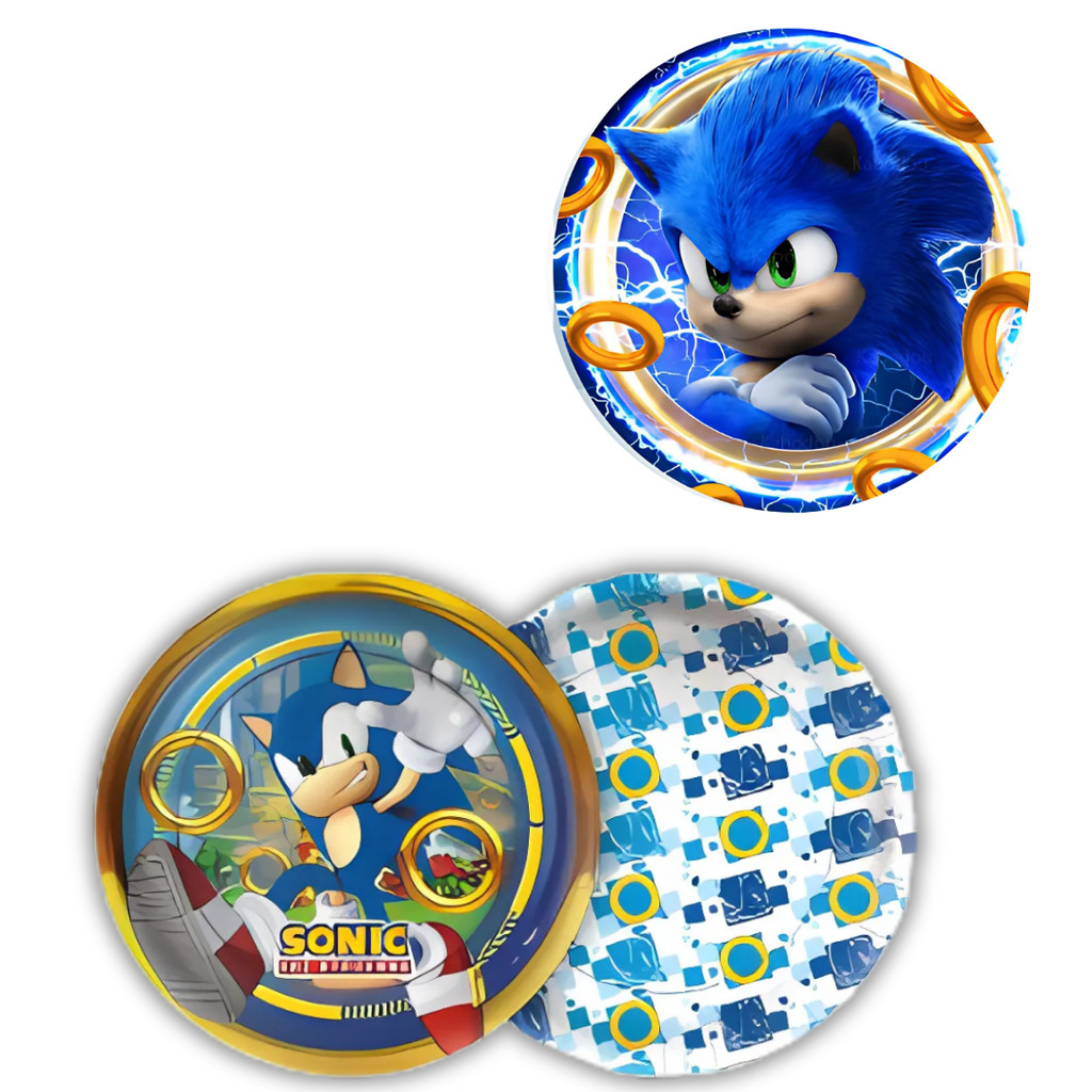 8 PRATO BOLO FESTA SONIC DE PAPEL 18 CM REGINA