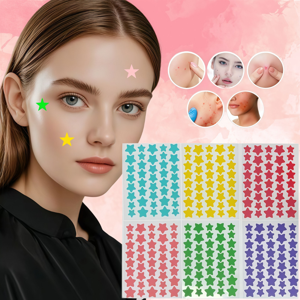 Kit 240 Adesivos Secador de Espinhas Patches em formato de estrelas - cores sortidas