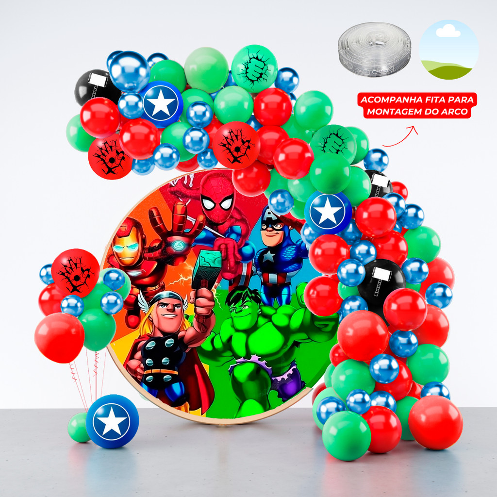 Kit 150 Balões Festa Vingadores + Fita Arco - Balão Bexiga Liso/Cromado Para Aniversários em Oferta na Shopee