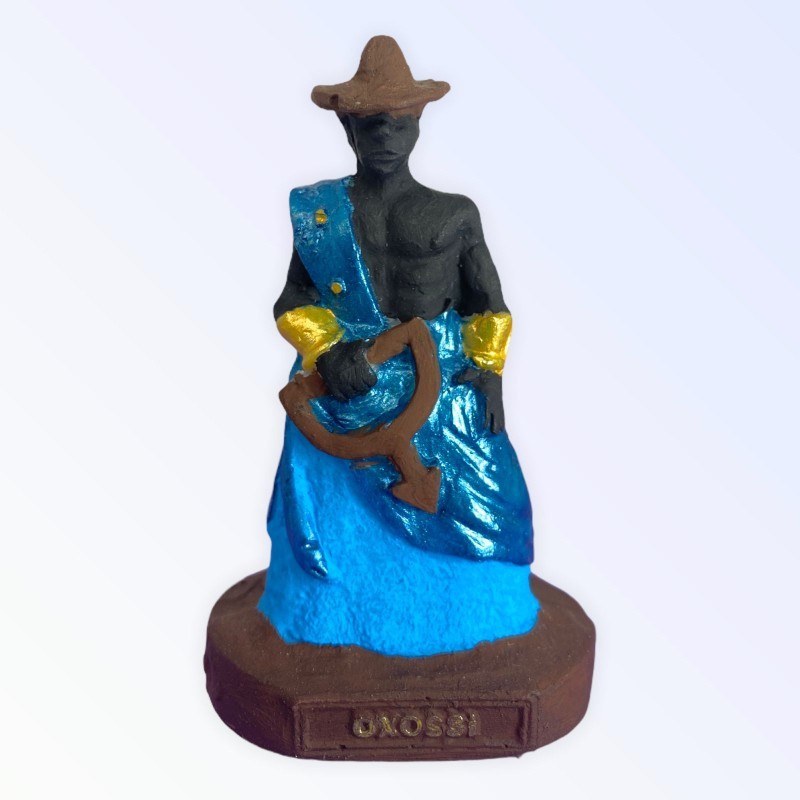 Escultura Orixá Oxóssi Odé Azul 10 cm em Resina