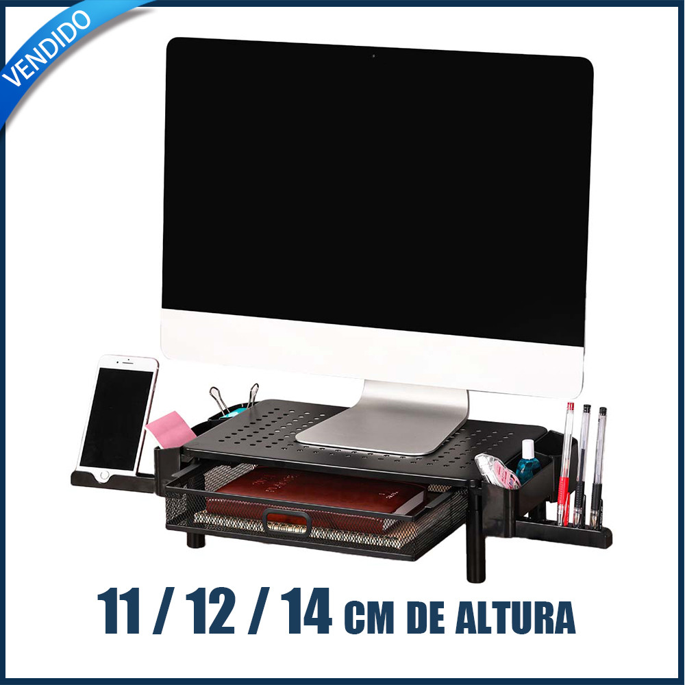 Monitor Booster Stand Suporte para computador portátil ajustável em altura com gaveta de arrumação e calhas laterais