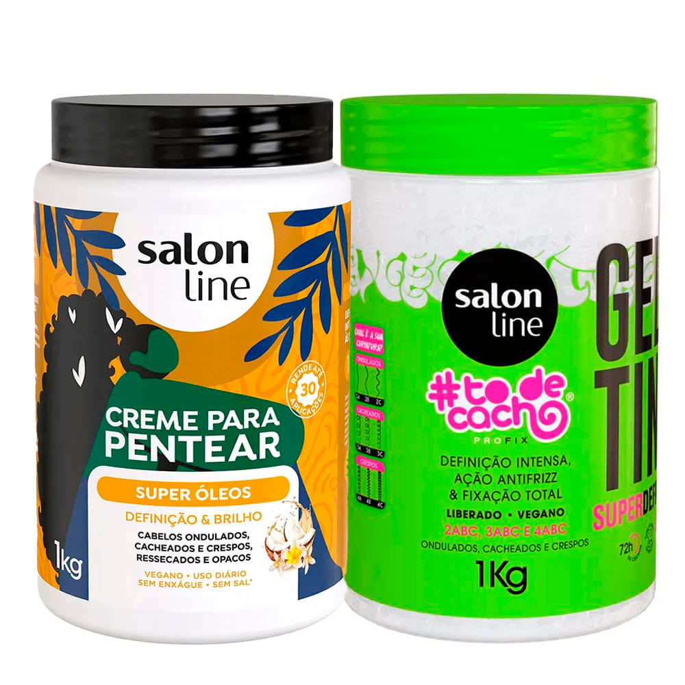 Kit Salon Line Gelatina To De Cacho E Creme Para Pentear Salon Line Super Óleos 1kg - Beauty