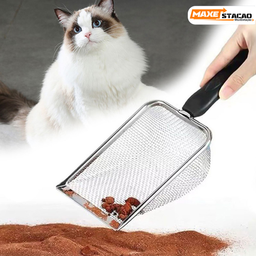 Peneira Higiênica Coletora de Areia para Gatos em Aço Inox Prática e Eficiente
