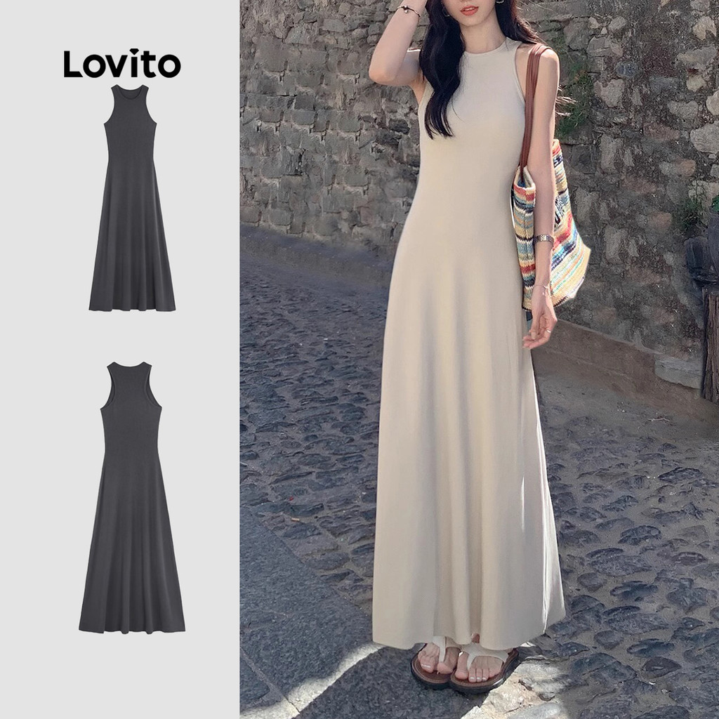 (Hot) Lovito Vestido Básico Casual De Verão/Primavera Para Mulheres LNA65518 em Oferta na Shopee
