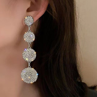 Brincos longos de diamante redondo geométrico, estilo deusa, design de nicho, brincos femininos versáteis em Oferta na Shopee