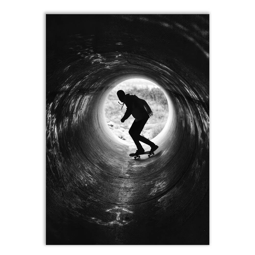 Placa Decorativa Skate Tunel Foto Preto Branco
