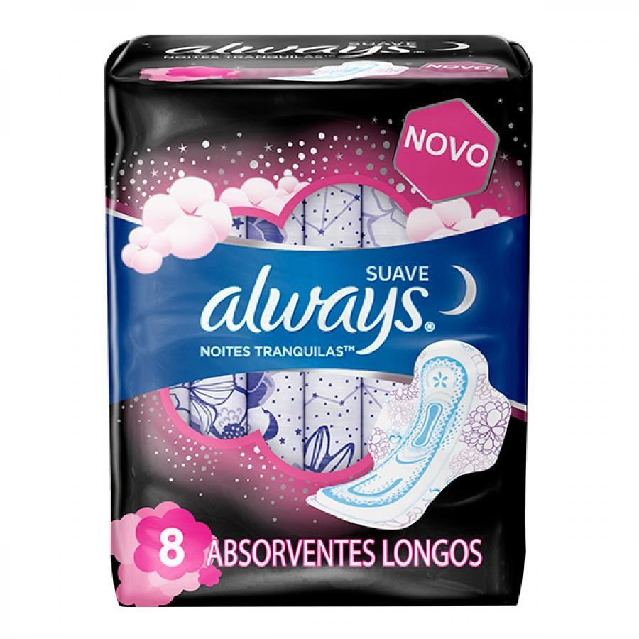 Absorvente Always Noite Longo Suave C/Abas C/8un em Oferta na Shopee